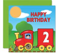 2nd Birthday Card Unisex - Train - Happy Birthday Card for 2 Year Old Son Daughter Brother Sister Grandson Granddaughter Niece Nephew Cousin, 145mm Greeting