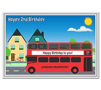 2nd Birthday Cards for Boys - 2 year old Boy - Age Two Baby Card - (Happy 2nd Bday - Kids Red Bus)