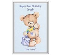 2nd Birthday Cards for Boys - 2 Year Old Boy - Age Two Baby Card - Quality (Cousin 2nd Birthday Card - Teddy & Car)