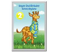 2nd Birthday Cards for Boys - 2 Year Old Boy - Age Two Baby Card - Quality (Great Nephew 2nd Birthday Card - Giraffe Cartoon)