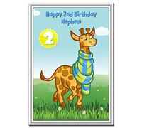 2nd Birthday Cards for Boys - 2 Year Old Boy - Age Two Baby Card - Quality (Nephew 2nd Birthday Card - Giraffe Cartoon)