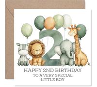 2nd Birthday Cards for Boys - Jungle Numbers - Happy Birthday Card for 2 Year Old Boy Nephew Cousin Step Son Godson, 145mm Bday Greeting Cards