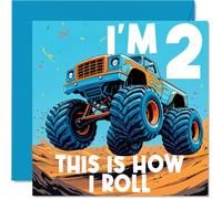 2nd Birthday Cards for Boys - Monster Truck This Is How I Roll - Happy Birthday Card for 2 Year Old Boy Nephew Cousin Step Son Godson, 145mm Bday Greeting Cards
