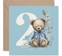 2nd Birthday Cards for Boys - Number Bears - Happy Birthday Card for 2 Year Old Boy Cousin Nephew Brother Great Nephew, 145mm Bday Greeting Cards