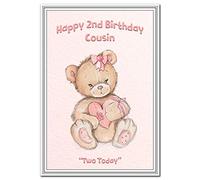2nd Birthday Cards for Girls - 2 Year Old Girl Age Two Baby Card - Quality (Cousin 2nd Birthday Card - Teddy Bear)