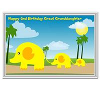 2nd Birthday Cards for Girls - 2 Year Old Girl Age Two Baby Card - Quality (Great Granddaughter 2nd Birthday Card - Elephant)