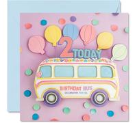 2nd Birthday Cards for Girls - Balloon Bus - Happy Birthday Card for 2 Year Old Girl Granddaughter Niece Daughter Cousin, 145mm Bday Greeting Cards