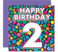 2nd Birthday Cards for Girls Boys - Funky Rainbow Dots - Happy Birthday Card for 2 Year Old Girl Boy Sister Cousin Brother Granddaughter, 145mm Bday Greeting Cards