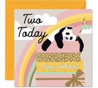 2nd Birthday Cards for Girls Boys - Sleepy Panda - Happy Birthday Card for 2 Year Old Girl Boy Granddaughter Brother Sister Nephew, 145mm Bday Greeting Cards