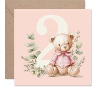 2nd Birthday Cards for Girls - Number Bears - Happy Birthday Card for 2 Year Old Girl Niece Granddaughter Sister Daughter, 145mm Bday Greeting Cards