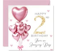2nd Birthday Cards for Girls - Pink Glitter Balloons - Happy Birthday Card for 2 Year Old Girl Sister Step Daughter Daughter Cousin, 145mm Bday Greeting Cards