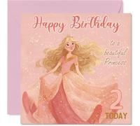 2nd Birthday Cards for Girls - Princess in Pink - Happy Birthday Card for 2 Year Old Girl Sister Cousin Goddaughter Step Daughter, 145mm Bday Greeting Cards