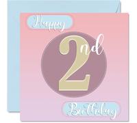 2nd Birthday Cards for Girls - Sewing Stitch - Happy Birthday Card for 2 Year Old Girl Granddaughter Niece Daughter Cousin, 145mm Bday Greeting Cards