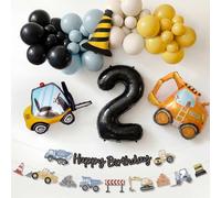 2nd Birthday Decorations Boy - Digger Birthday Decorations Construction Balloons Arch Kit with Foil Excavator Balloons 32Inch Number 2 Balloon and Happy Birthday Banner