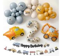 2nd Birthday Decorations Boy - Digger Birthday Decorations Construction Balloons Arch Kit with Foil Excavator Balloons 32Inch Number 2 Balloon and Happy Birthday Banner(Not Pre-Printed Balloons)