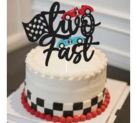 2nd Birthday Decorations Boy, Two Fast Birthday Decorations, Car Cake Decoration, HSC ‘Two Fast’ Race Car Cake Topper with Glitter&Checkered Flag, F1 Racing Theme Party, Boys Kids Birthdays Cake Decor