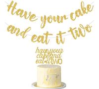 2nd Birthday Decorations for Girl Boy, Have Your Cake and Eat It Two Banner Cake Topper, 2 Years Old Birthday Party Supplies