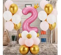 2nd birthday decorations, pink princess party decorations, RETWOT 40 Inch Number 2 Balloon Pink Foil Balloon Giant Number Two Balloon Tower with Crown Design & 32 Latex Balloons for Girls 2nd birthday