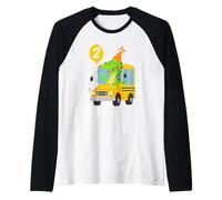 2nd Birthday Dinosaur School Bus 2 Year Old Boy T-Rex Driver Raglan Baseball Tee