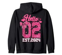 2nd Birthday Girl Pink Coquette Bow Hello Two 2 Years Old Zip Hoodie