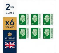 2nd Class Stamps - 6 Pack - Barcoded Self Adhesive Postage Stamp for UK Letter - Self Adhesive Stamps