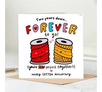 2nd Cotton Anniversary Card, Forever to Go Design, Sewing Theme, Greeting Card with Envelope