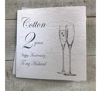 2nd Cotton Wedding Anniversary To my Husband Handmade Card - Champagne Flutes - by WHITE COTTON CARDS BD102-H