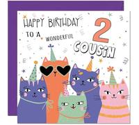 2nd Cousin Birthday Card - Childrens Cute Cat Cousins Birthday Card for 2 Year old Kids two, second