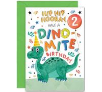 2nd Dinosaur Birthday Card - Large A5 Size - T-Rex Children's Kids Birthday Card for 2 Year old Kids two, second