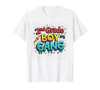 2nd Grade Boy Gang: Fun Gamer Rocket Star Squad T-Shirt, Men, White, 6XL