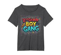 2nd Grade Boy Gang: Fun Gamer Rocket Star Squad T-Shirt, Women's Plus, Dark Heather Grey, 1X