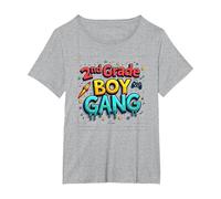 2nd Grade Boy Gang: Fun Gamer Rocket Star Squad T-Shirt, Women's Plus, Heather Grey, 1X