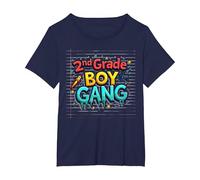 2nd Grade Boy Gang: Fun Gamer Rocket Star Squad T-Shirt, Women's Plus, Navy, 1X