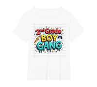 2nd Grade Boy Gang: Fun Gamer Rocket Star Squad T-Shirt, Women's Plus, White, 6X