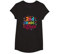 2nd Grade Diva: Royal Scholar Princess T-Shirt, Girls, Black, Medium
