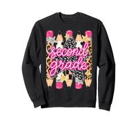 2nd Grade Girls Pencils Preppy Stripe Leopard Composition Sweatshirt