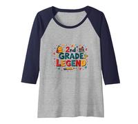 2nd Grade Legend: School Pride for Young Achievers Raglan Baseball Tee, Women, Navy/Athletic Heather, S