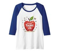 2nd Grade Teacher Life Apple Education Appreciation Raglan Baseball Tee, Women, Royal Blue/White, M