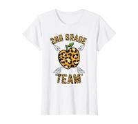 2nd Grade Team Leopard Print Value Graphic T-Shirt, Women, White, XS