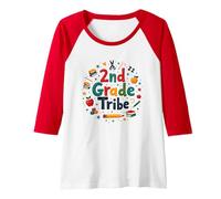 2nd Grade Tribe: School Spirit for Young Learners Raglan Baseball Tee, Women, Red/White, L