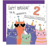 2nd Granddaughter Birthday Card - Childrens Cute Cat Grandaughters Birthday Card for 2 Year old Kids two, second