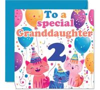 2nd Granddaughter Birthday Card - Cute Cats Special Granddaughter - Happy 2nd Birthday Card from Nanny Grandma Grandad, 145mm Age 2 Greeting Cards