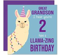 2nd Great Grandson Llama Birthday Card - Llamazing - Funny Llama Great-Grandsons Birthday Card for 2 Year old Kids two, second