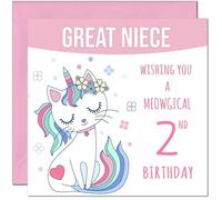 2nd Great Niece Birthday Card - Meowgical Funny Cat Birthday Card for 2 Year old Kids two, second