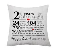 2nd Marriage Gift 2 Years of Wedding Anniversary Cushion Cover 2nd Anniversary Keepsake Gifts for Wife Husband Women Men Couples Families Decorative Cushion Cover Pillow Case Gifts (2nd)