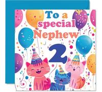2nd Nephew Birthday Card - Cute Cats Special Nephew - Happy 2nd Birthday Card from Auntie Uncle, 145mm Age 2 Greeting Cards