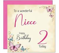 2nd Niece Birthday Card - Beautiful Butterfly Floral Nieces Birthday Card for 2 Year old Kids two, second