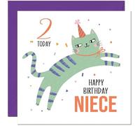 2nd Niece Birthday Card for Kids Cat Cute Nieces Birthday Card for 2 Year old Kids two, second