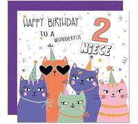 2nd Niece Birthday Cards - Childrens Cute Cat Niece Birthday Card for 2 Year old Kids two, second