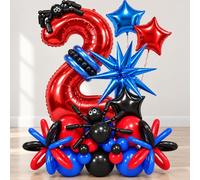 2nd Red Blue Black Spider Cool Man Birthday Balloons Hero Party Decorations | 40 Inch Royal Blue Red Number Two Foil Latex Balloons 2 Years Old Boys Birthday Super Men Hero Halloween Birthday Party Decor